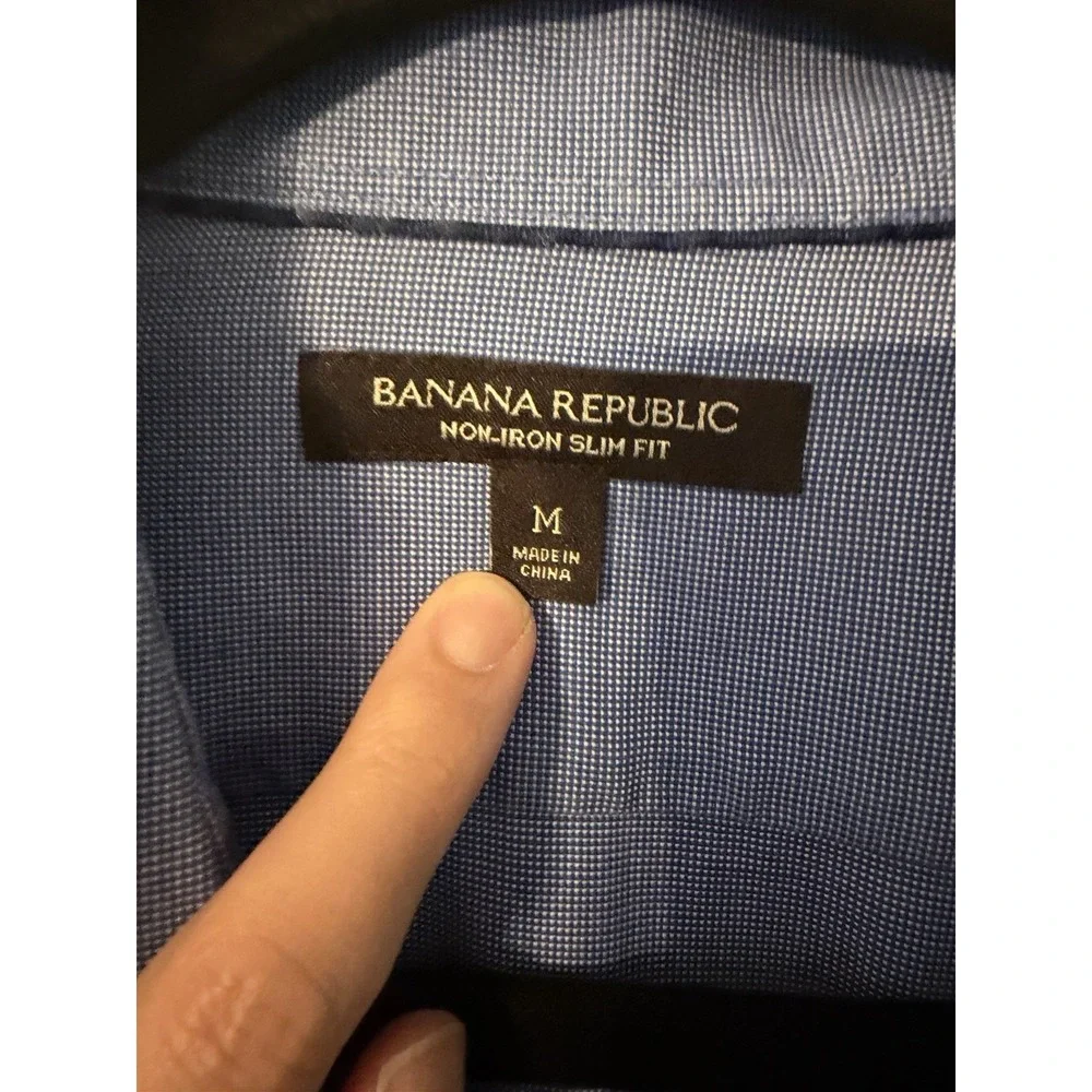 Banana Republic Slim Fit Non-Iron Men Blue Micro Check Dress Shirt 769360-30 M